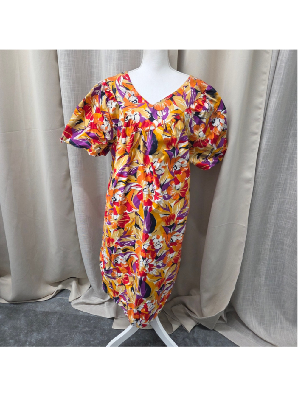 Vtg 70s Sears Hawaiian Muumuu Dress Plus 18W 20W Cotton Floral Orange Purple